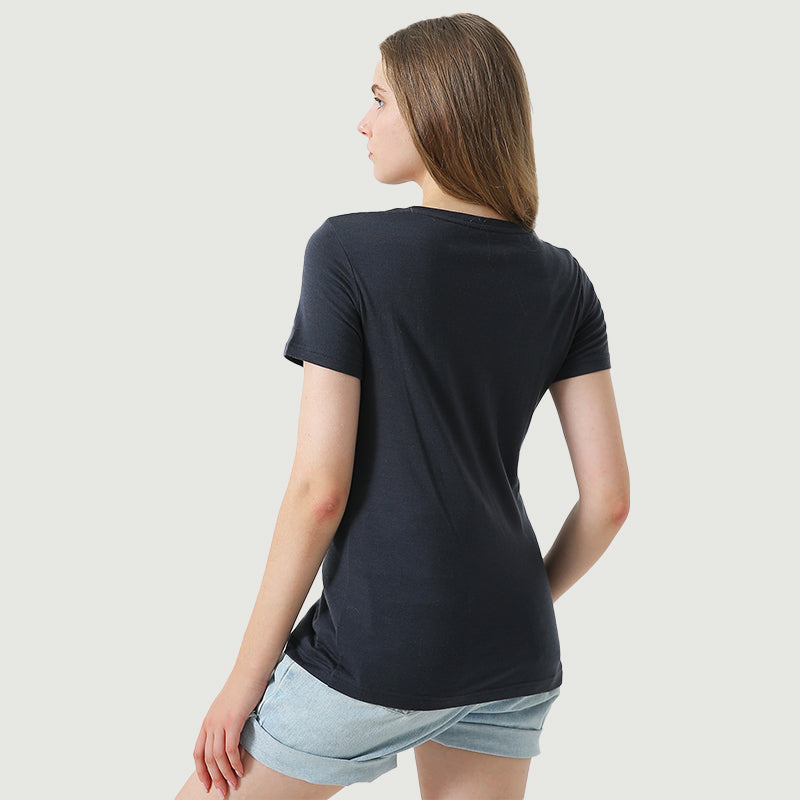 T-Shirt für Damen, 100 % Merinowolle, Schwarz – MT02 