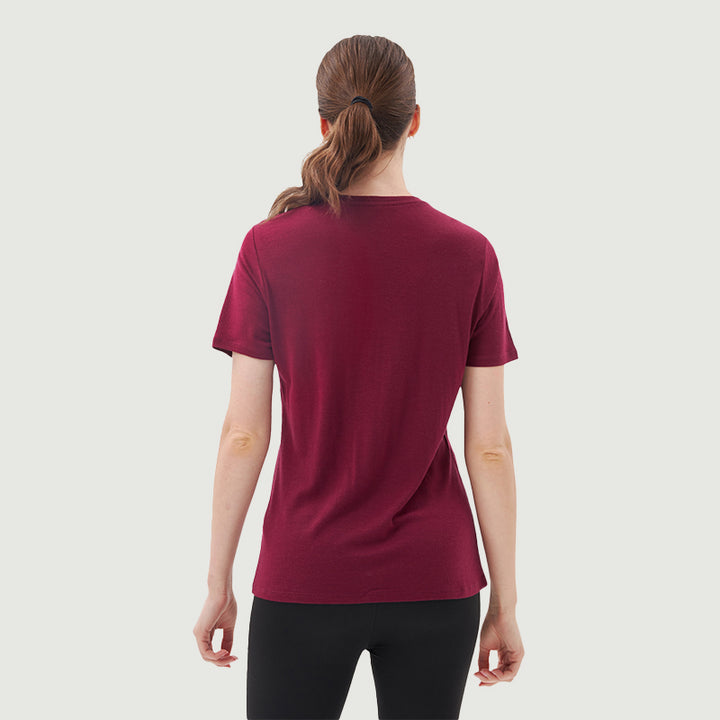 Damen-T-Shirt mit V-Ausschnitt, 100 % Merinowolle, Schwarz – MT10 