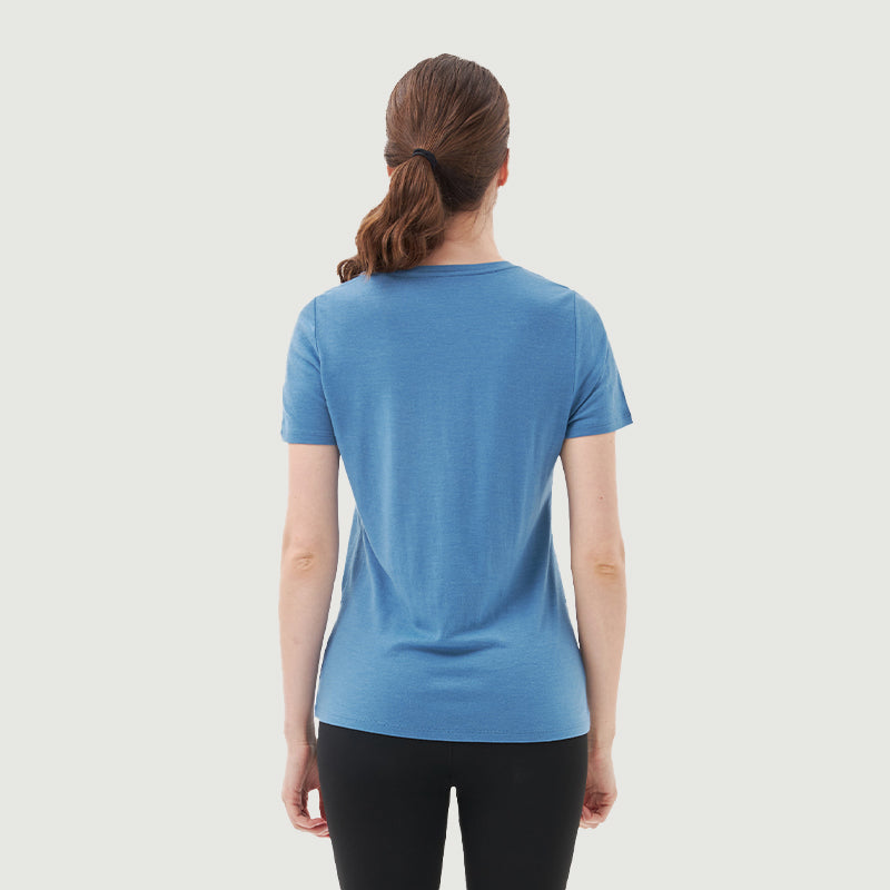 Damen-T-Shirt mit V-Ausschnitt, 100 % Merinowolle, Schwarz – MT10 
