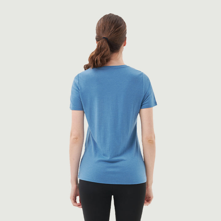 Damen-T-Shirt mit V-Ausschnitt, 100 % Merinowolle, Schwarz – MT10 