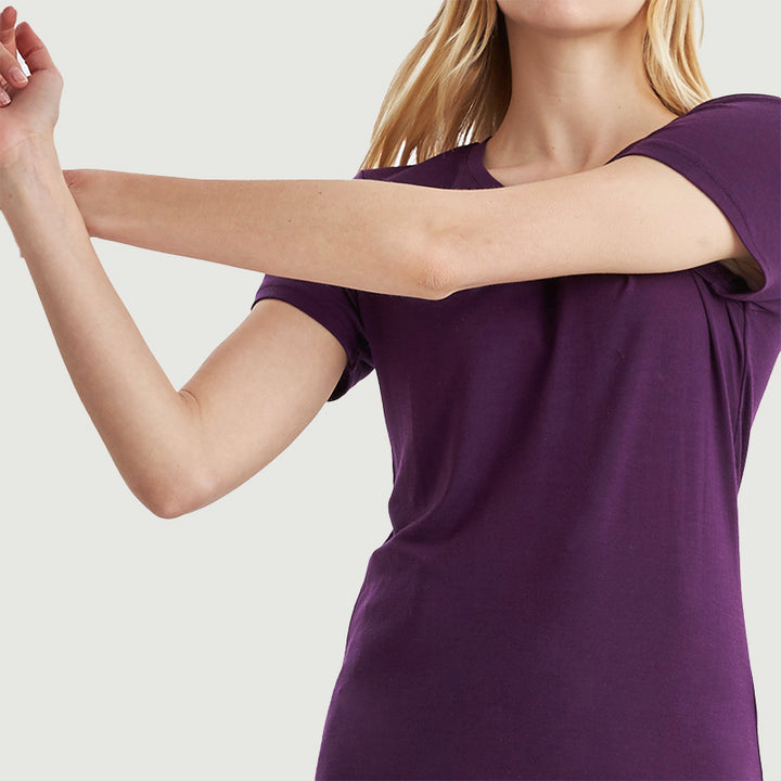 T-Shirt für Damen, 100 % Merinowolle, Schwarz – MT02 