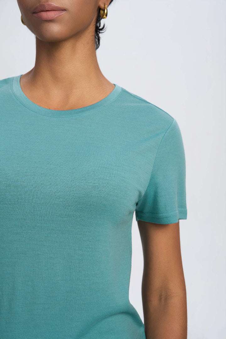 Camiseta de lana merino 170g para mujer de cuello redondo