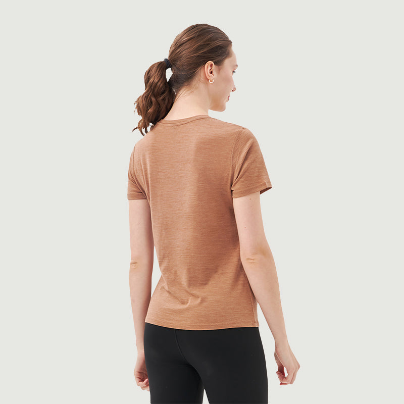 Damen-T-Shirt mit V-Ausschnitt, 100 % Merinowolle, Schwarz – MT10 