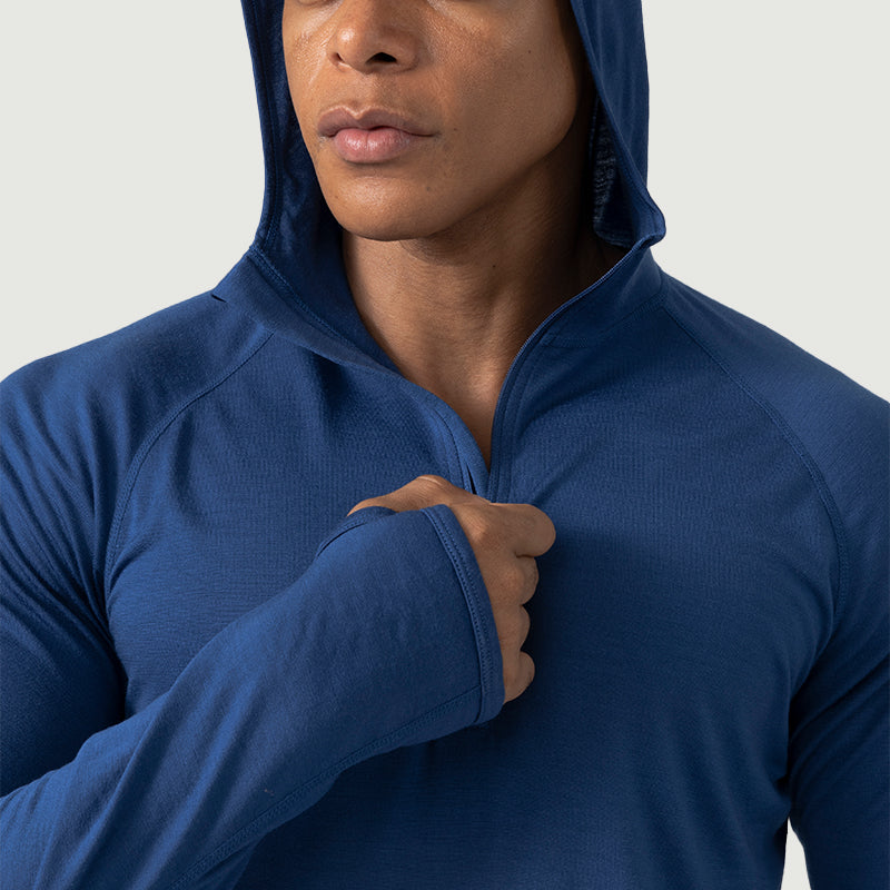 Baselayer für Herren, 100 % Merinowolle, 1/4-Reißverschluss, Schwarz – MT08 