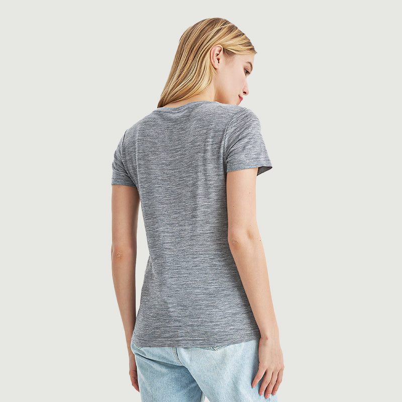 T-Shirt für Damen, 100 % Merinowolle, Schwarz – MT02 