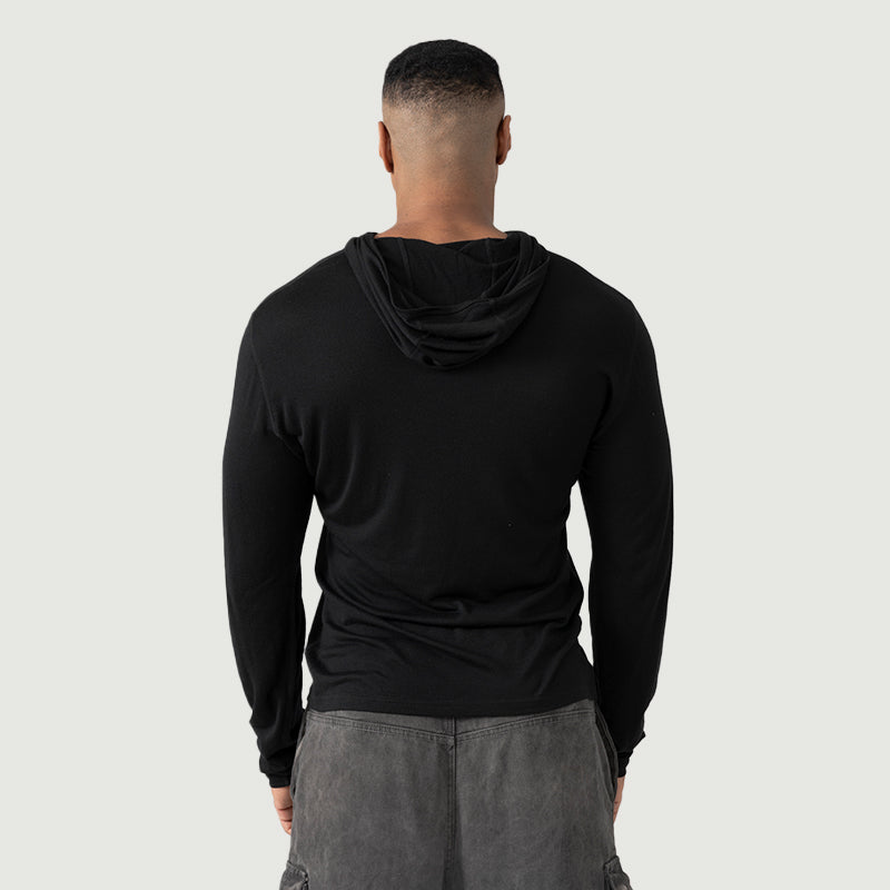 Baselayer für Herren, 100 % Merinowolle, 1/4-Reißverschluss, Schwarz – MT08 