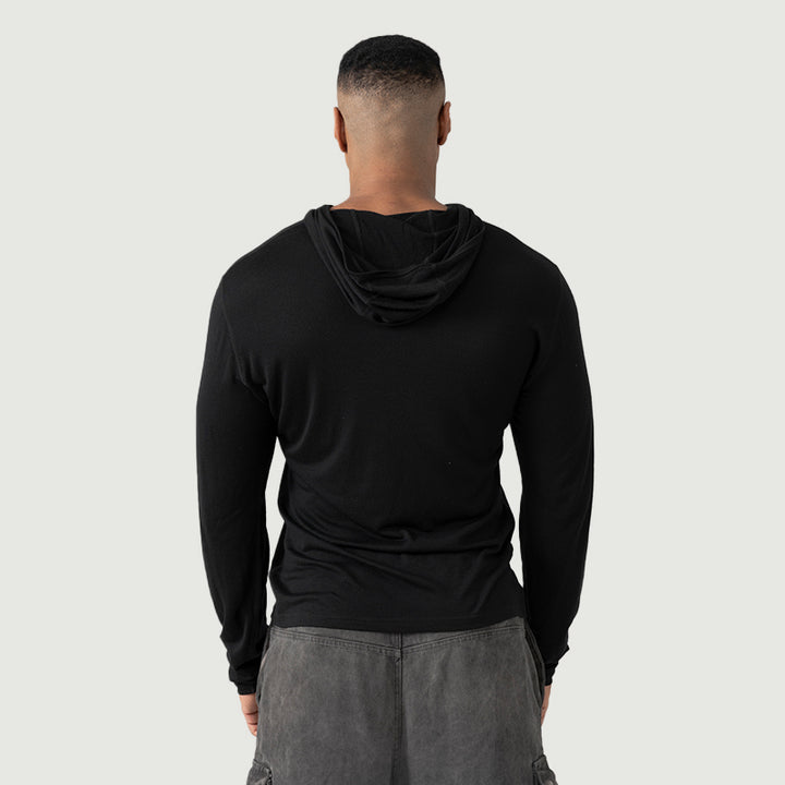 Baselayer für Herren, 100 % Merinowolle, 1/4-Reißverschluss, Schwarz – MT08 