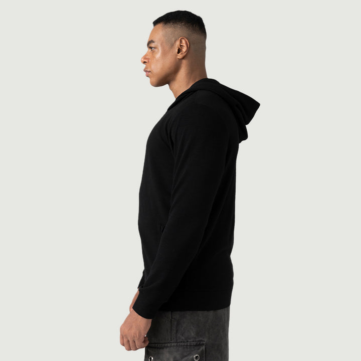 Baselayer für Herren, 100 % Merinowolle, 1/4-Reißverschluss, Schwarz – MT08 