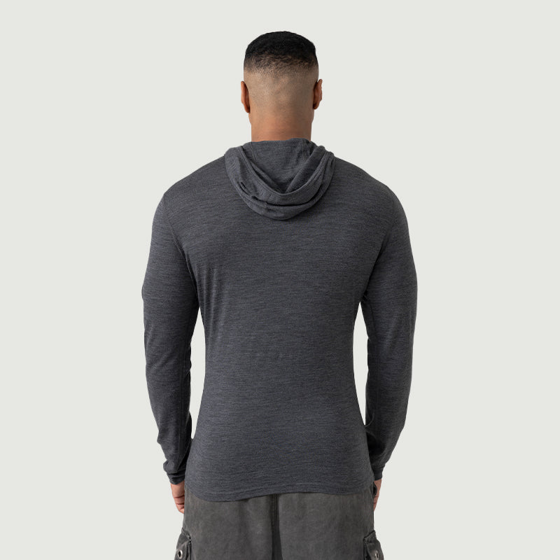 Baselayer für Herren, 100 % Merinowolle, 1/4-Reißverschluss, Schwarz – MT08 