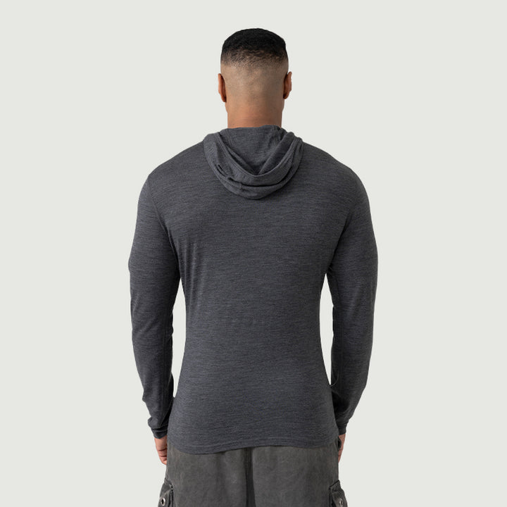 Baselayer für Herren, 100 % Merinowolle, 1/4-Reißverschluss, Schwarz – MT08 