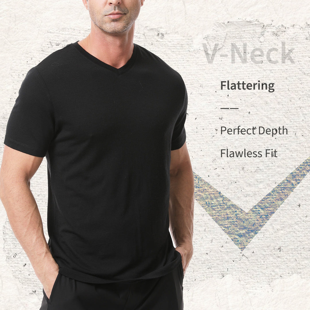 Men's  Merino 170g V-Neck  Short Sleeve T-Shirt Black