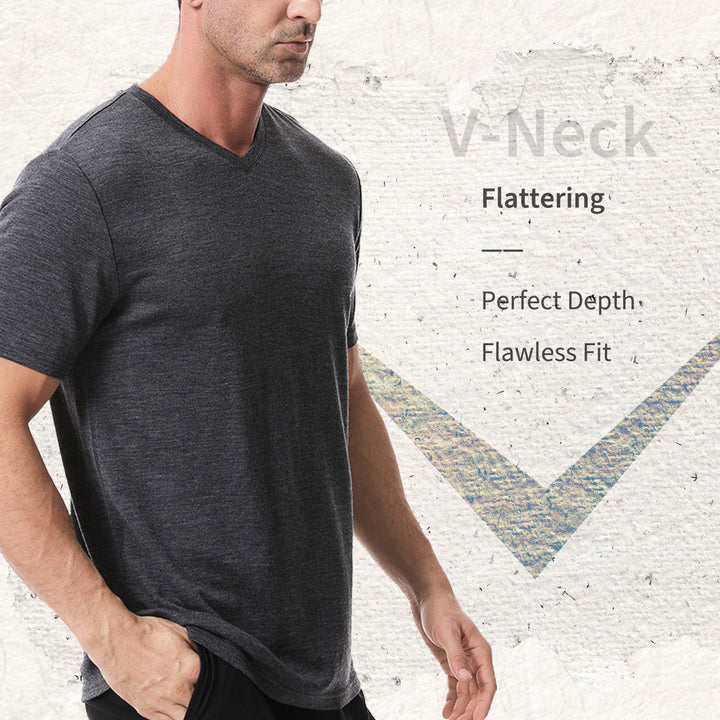 Men's  Merino 170g V-Neck  Short Sleeve T-Shirt Dark Grey Heather