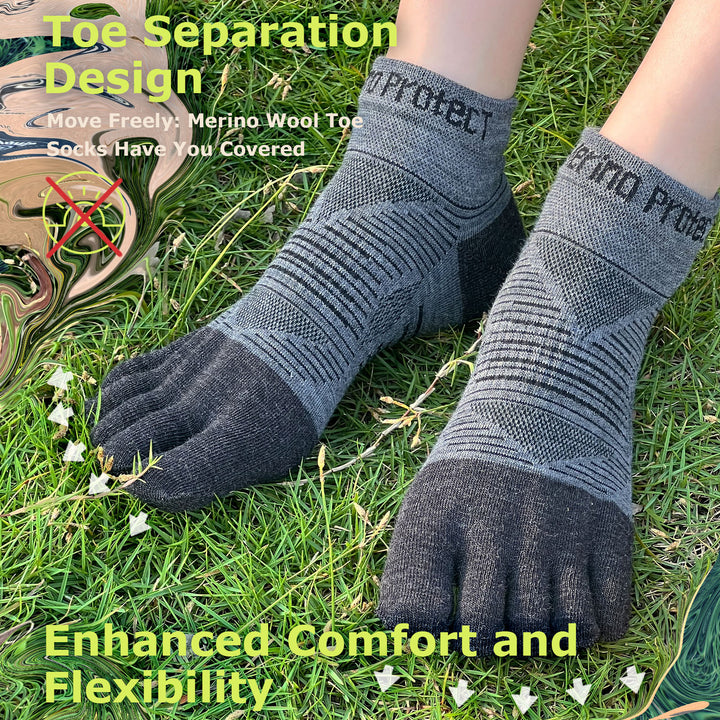 Unisex Merino Hike Light Ankle Toe Socks Black - 3 Pairs