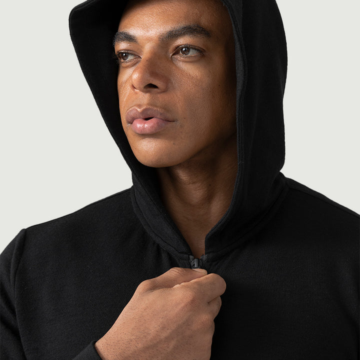 Baselayer für Herren, 100 % Merinowolle, 1/4-Reißverschluss, Schwarz – MT08 