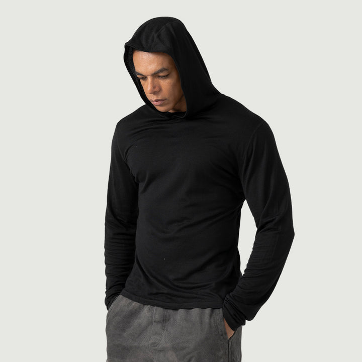 Baselayer für Herren, 100 % Merinowolle, 1/4-Reißverschluss, Schwarz – MT08 