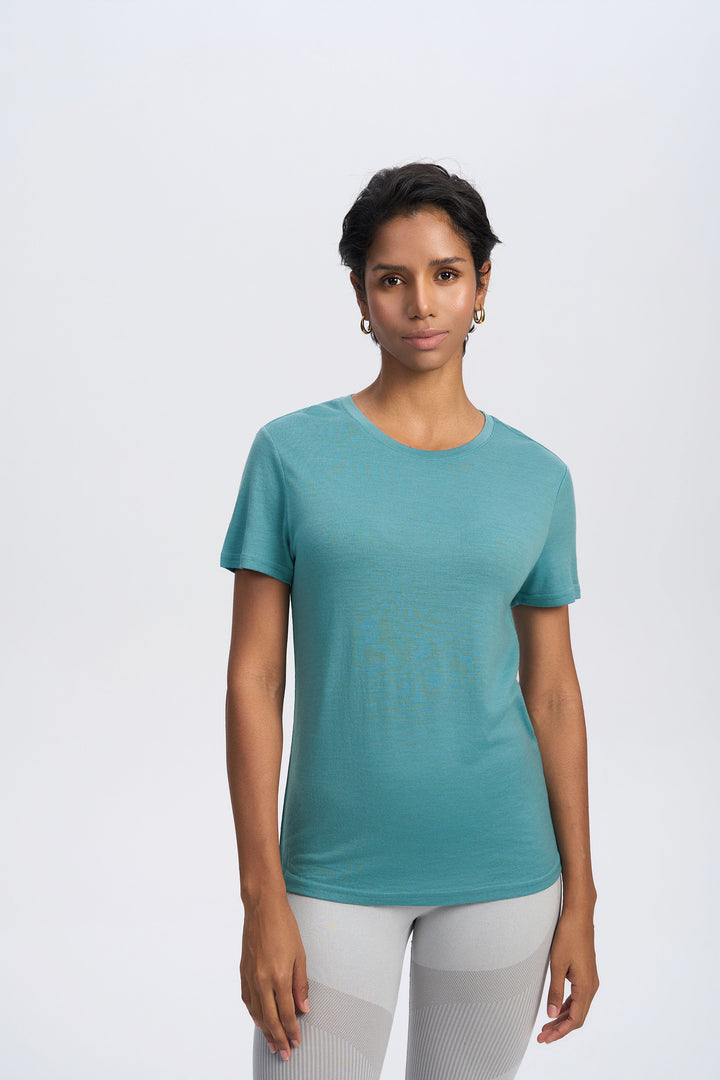 Camiseta de lana merino 170g para mujer de cuello redondo