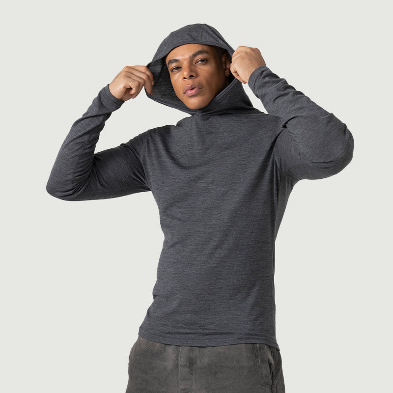 Baselayer für Herren, 100 % Merinowolle, 1/4-Reißverschluss, Schwarz – MT08 