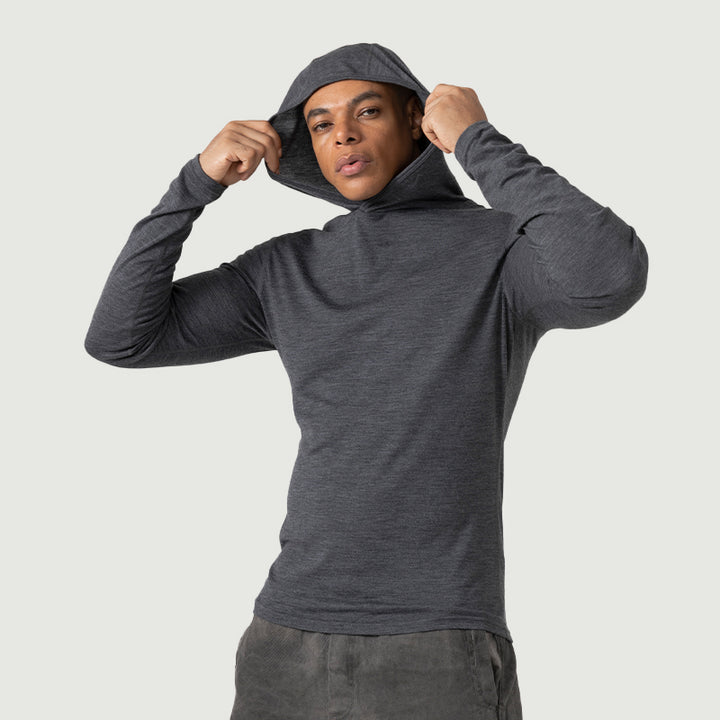 Baselayer für Herren, 100 % Merinowolle, 1/4-Reißverschluss, Schwarz – MT08 