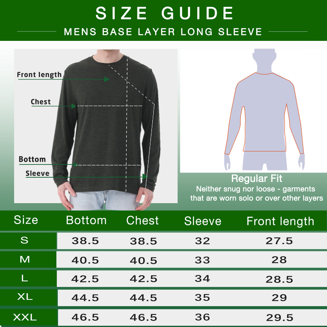 Men's 100% Merino Wool Base Layer Army Green - MT03