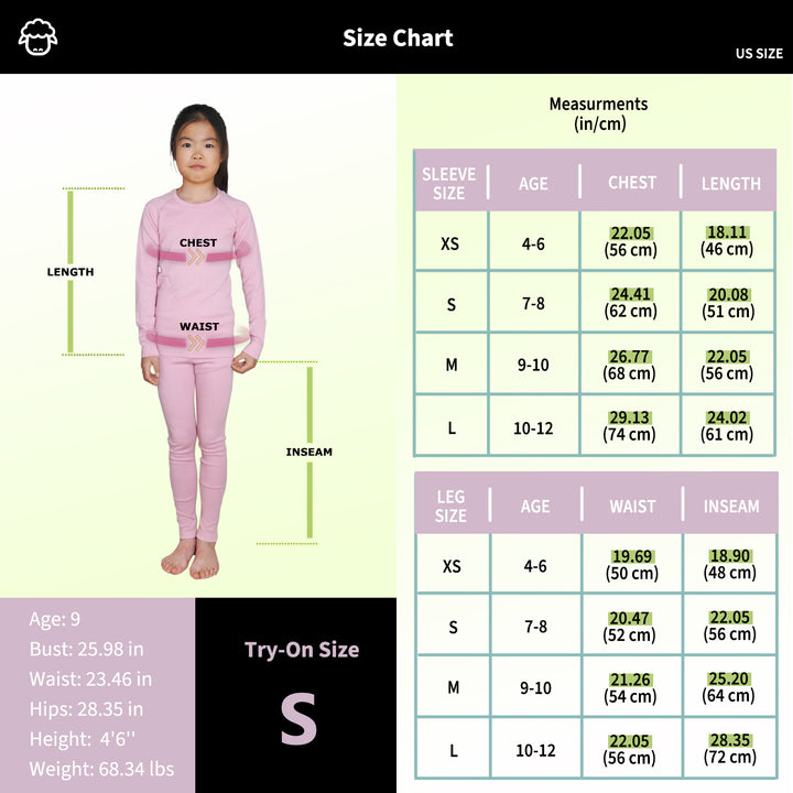 Kids Merino Wool 250g Base Layers Set Pink