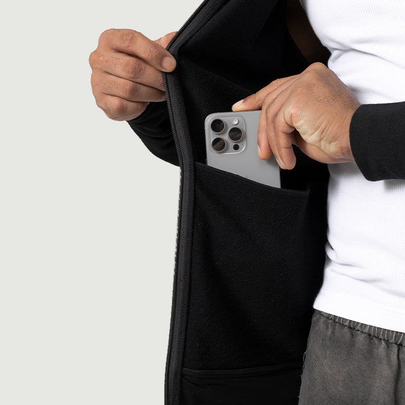 Baselayer für Herren, 100 % Merinowolle, 1/4-Reißverschluss, Schwarz – MT08 