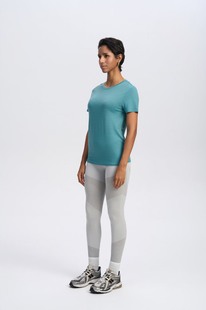 Camiseta de lana merino 170g para mujer de cuello redondo
