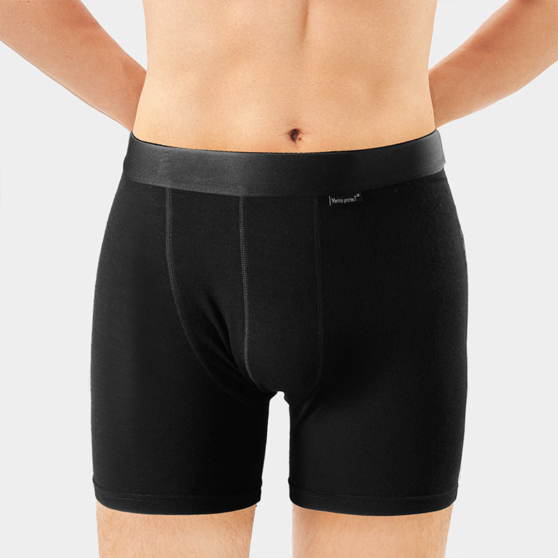 Men’s lightweight 180g Merino wool boxer brief, breathable, moisture-wicking, odor-resistant, ideal for hiking, camping, and long-distance travel
