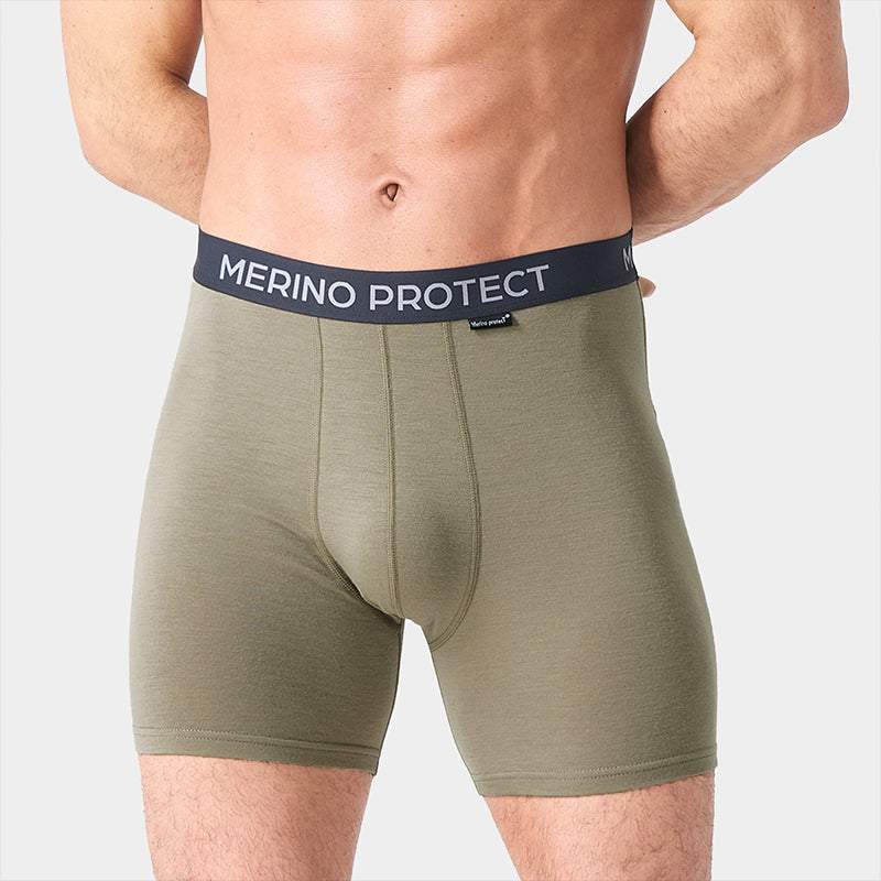 Men’s lightweight 180g Merino wool boxer brief, breathable, moisture-wicking, odor-resistant, ideal for hiking, camping, and long-distance travel