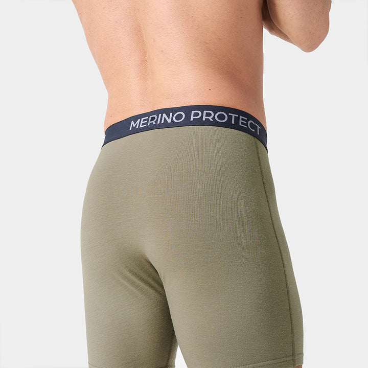 Men’s lightweight 180g Merino wool boxer brief, breathable, moisture-wicking, odor-resistant, ideal for hiking, camping, and long-distance travel