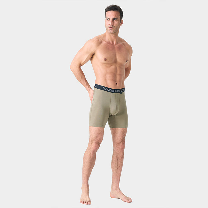 Men’s lightweight 180g Merino wool boxer brief, breathable, moisture-wicking, odor-resistant, ideal for hiking, camping, and long-distance travel