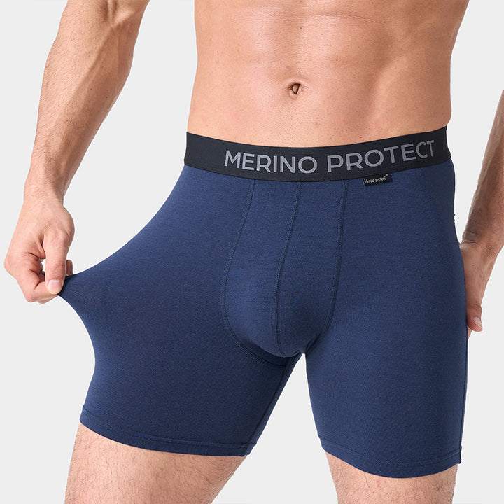 Men’s lightweight 180g Merino wool boxer brief, breathable, moisture-wicking, odor-resistant, ideal for hiking, camping, and long-distance travel