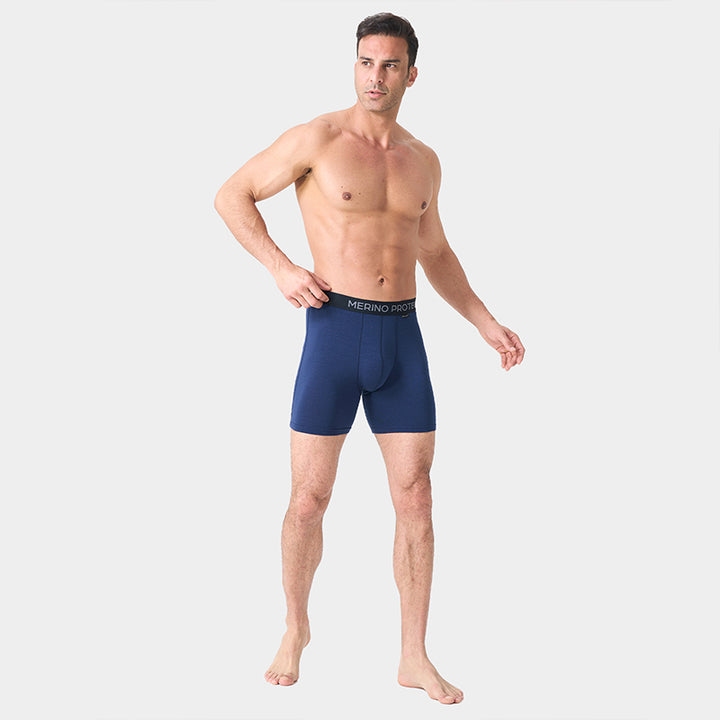 Men’s lightweight 180g Merino wool boxer brief, breathable, moisture-wicking, odor-resistant, ideal for hiking, camping, and long-distance travel