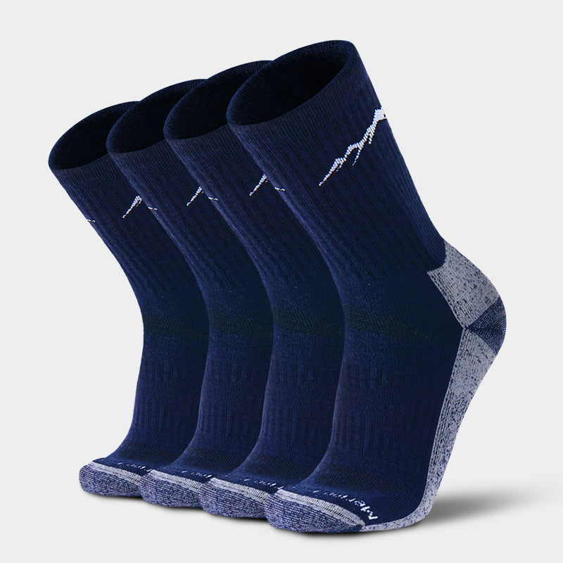 Cushioned Merino hiking crew socks that keep feet dry, fresh, and comfortable during long hikes, camping, trekking, and other outdoor activities
