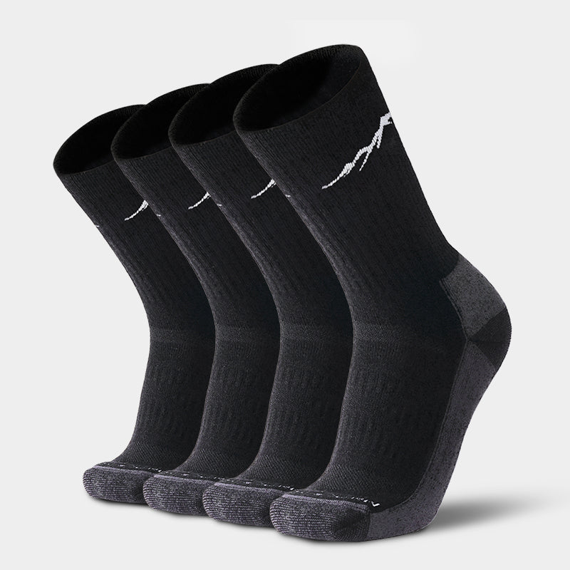 Cushioned Merino hiking crew socks that keep feet dry, fresh, and comfortable during long hikes, camping, trekking, and other outdoor activities
