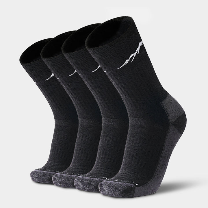 Cushioned Merino hiking crew socks that keep feet dry, fresh, and comfortable during long hikes, camping, trekking, and other outdoor activities
