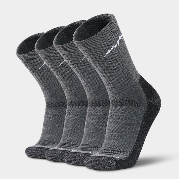 Cushioned Merino hiking crew socks that keep feet dry, fresh, and comfortable during long hikes, camping, trekking, and other outdoor activities
