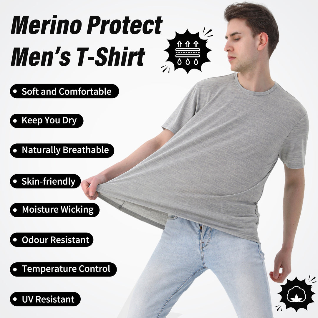 Men's 100% Merino Wool T-Shirt Light Gray- MT01