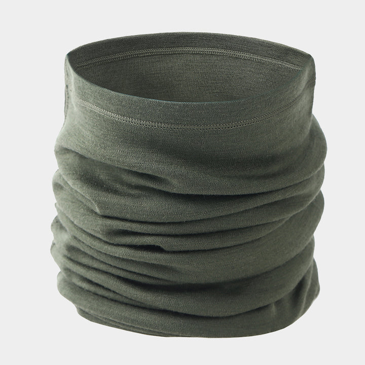 Unisex Merino wool 250g neck gaiter in army green, warm breathable face and neck protection for cold weather