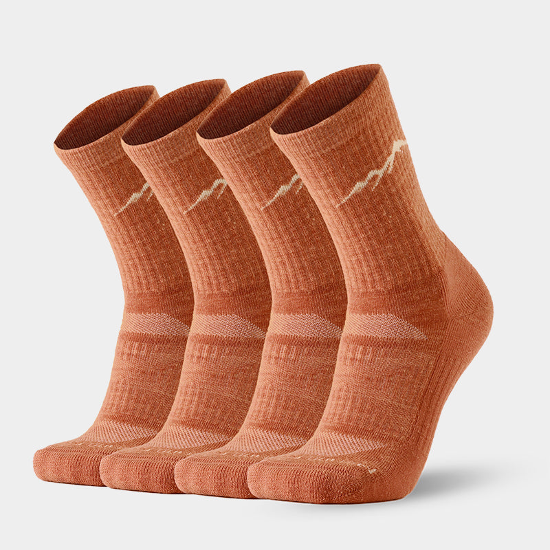 Cushioned Merino hiking crew socks that keep feet dry, fresh, and comfortable during long hikes, camping, trekking, and other outdoor activities
