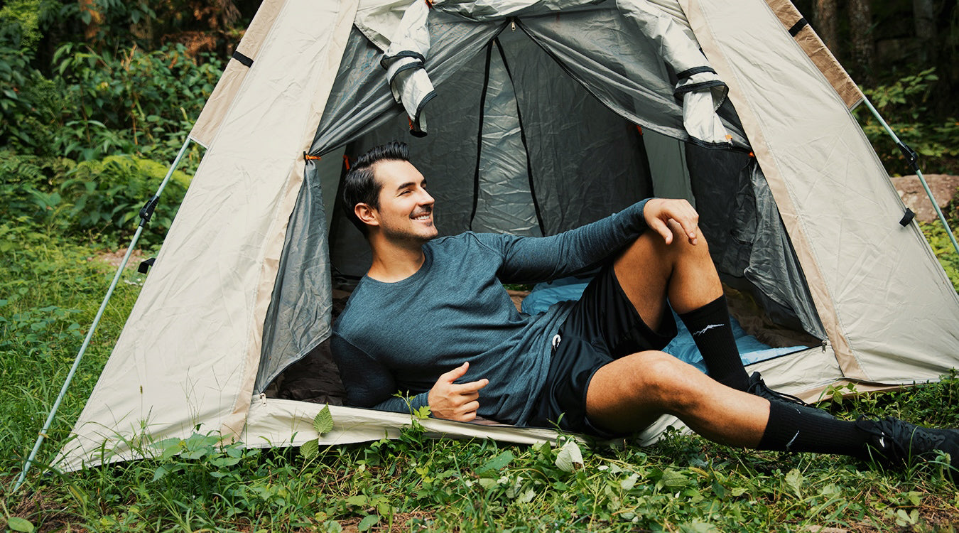 wearing Merino Protect shirt during tent camping