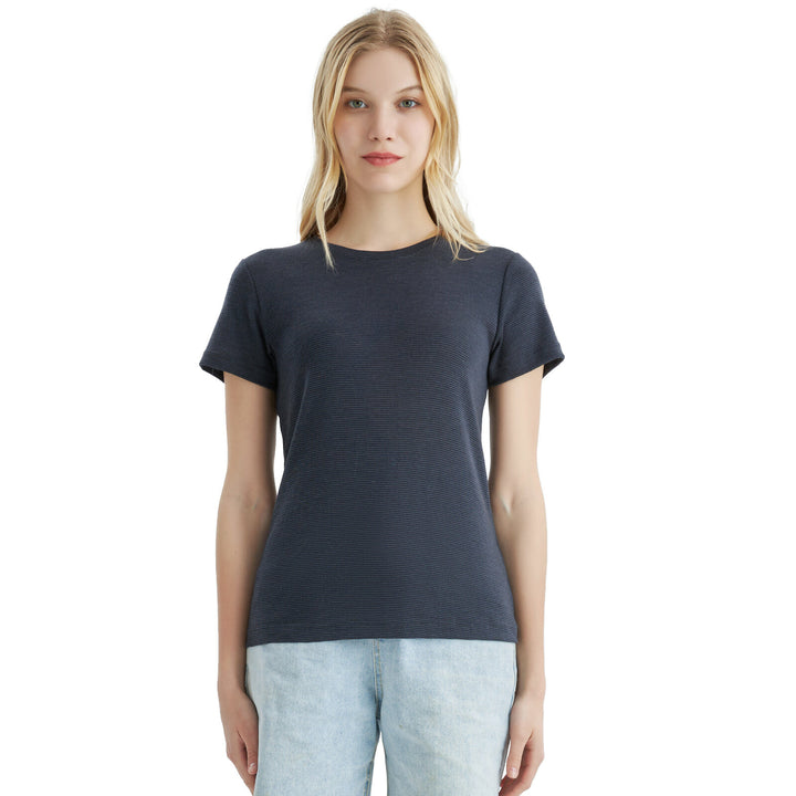 Women’s 100% Merino Wool T-Shirt Black Gray Stripes - MT34