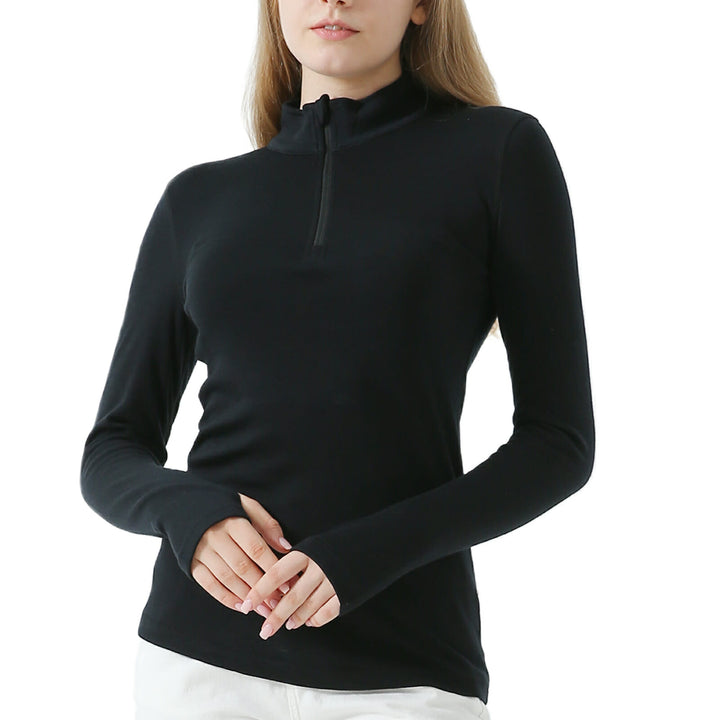 Women’s  100% Merino Wool 1/4 Zip Pullover Black - MT09