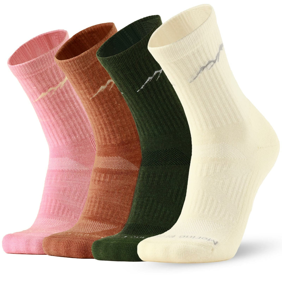 Women’s 4 Pairs Organic Merino Wool Socks Pink/Orange/beige/Lime - MT17