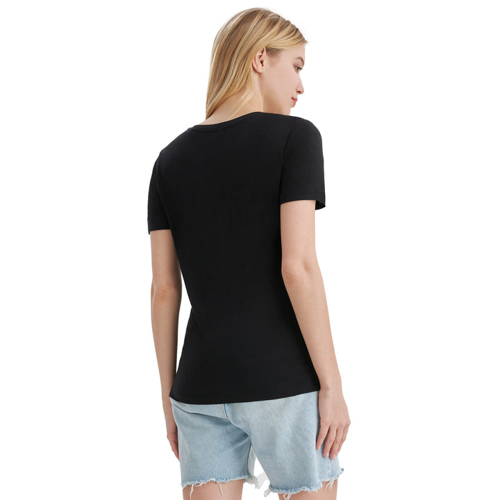 Women’s 100% Merino Wool V Neck T-Shirt Black - MT10