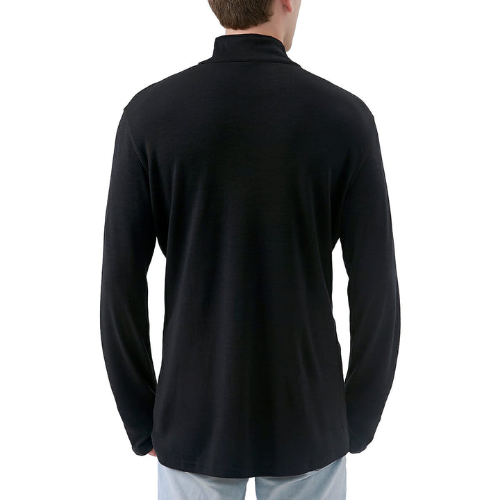 Men's 100% Merino Wool Base Layer Quarter Zip Pullover Black -MT08
