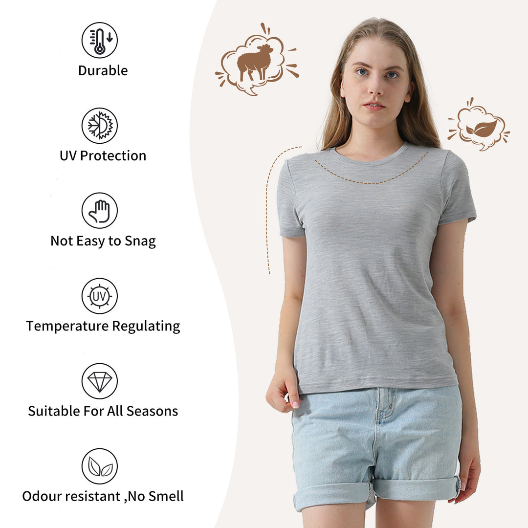 Women’s 100% Merino Wool T-Shirt Light Grey - MT02