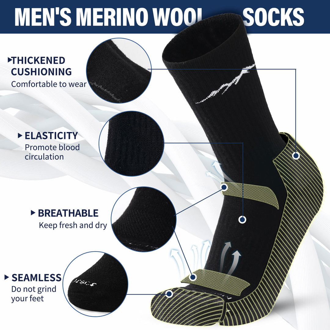 Men's 4 Pairs Organic Merino Wool Socks Black - MT16