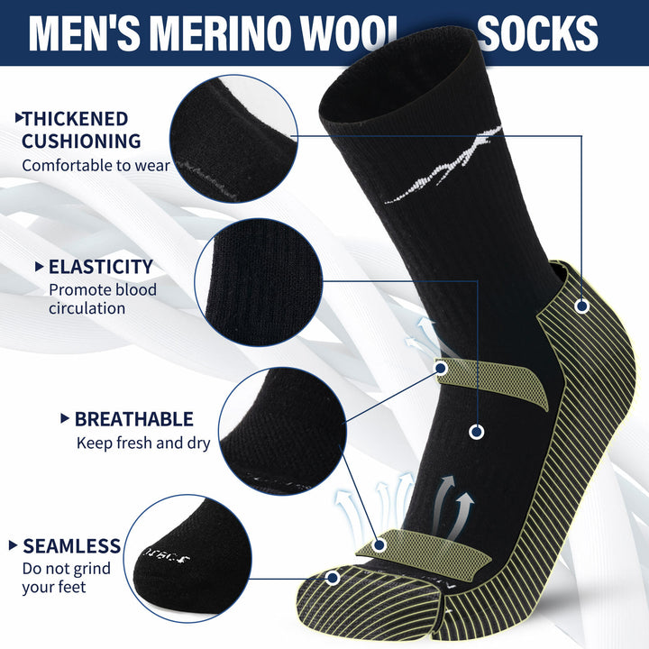 Men's 4 Pairs Organic Merino Wool Socks Black - MT16