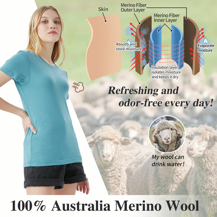 Women’s 100% Merino Wool T-Shirt Teal - MT02