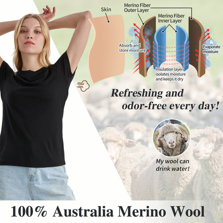 Women’s 100% Merino Wool T-Shirt Black - MT02